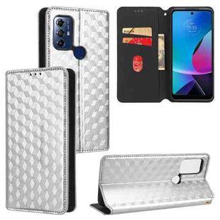 For Motorola Moto G Play 2023 Cubic Grid Texture Flip Leather Phone Case(Silver)