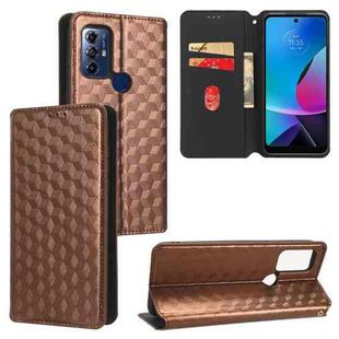 For Motorola Moto G Play 2023 Cubic Grid Texture Flip Leather Phone Case(Brown)