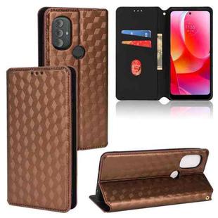 For Motorola Moto G Power 2022 Cubic Grid Texture Flip Leather Phone Case(Brown)