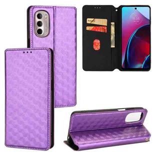 For Motorola Moto G Stylus 4G 2022 Cubic Grid Texture Flip Leather Phone Case(Purple)