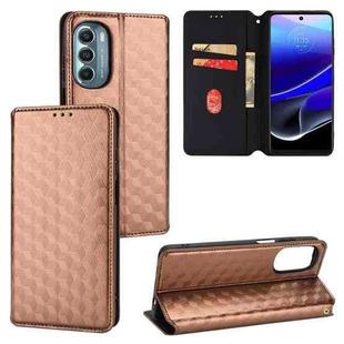 For Motorola Moto G Stylus 5G 2022 Cubic Grid Texture Flip Leather Phone Case(Brown)
