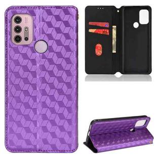 For Motorola Moto G10 / G10 Power Cubic Grid Texture Flip Leather Phone Case(Purple)