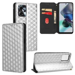 For Motorola Moto G13 / G23 Cubic Grid Texture Flip Leather Phone Case(Silver)