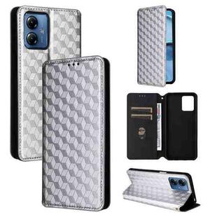 For Motorola Moto G14 4G Cubic Grid Texture Flip Leather Phone Case(Silver)