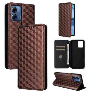For Motorola Moto G14 4G Cubic Grid Texture Flip Leather Phone Case(Brown)