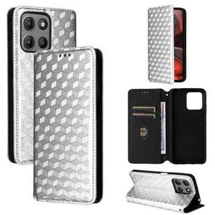 For Motorola Moto G15 4G / G15 Power 4G Cubic Grid Texture Flip Leather Phone Case(Silver)