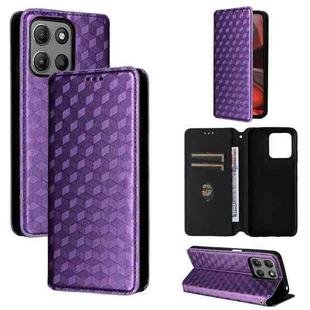 For Motorola Moto G15 4G / G15 Power 4G Cubic Grid Texture Flip Leather Phone Case(Purple)