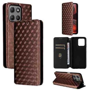 For Motorola Moto G15 4G / G15 Power 4G Cubic Grid Texture Flip Leather Phone Case(Brown)