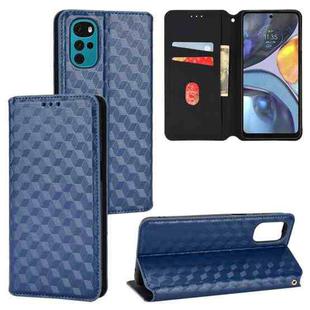 For Motorola Moto G22 4G Cubic Grid Texture Flip Leather Phone Case(Blue)