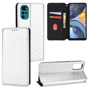 For Motorola Moto G22 4G Cubic Grid Texture Flip Leather Phone Case(Silver)