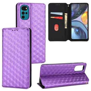 For Motorola Moto G22 4G Cubic Grid Texture Flip Leather Phone Case(Purple)