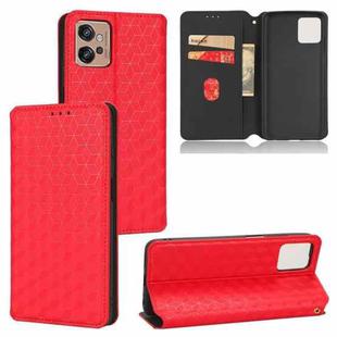 For Motorola Moto G32 4G Cubic Grid Texture Flip Leather Phone Case(Red)