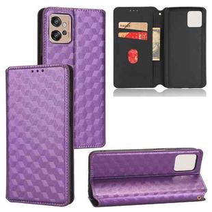 For Motorola Moto G32 4G Cubic Grid Texture Flip Leather Phone Case(Purple)