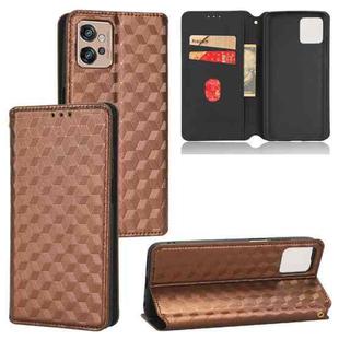For Motorola Moto G32 4G Cubic Grid Texture Flip Leather Phone Case(Brown)