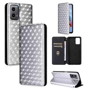 For Motorola Moto G34 5G Cubic Grid Texture Flip Leather Phone Case(Silver)
