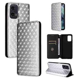 For Motorola Moto G35 5G Cubic Grid Texture Flip Leather Phone Case(Silver)