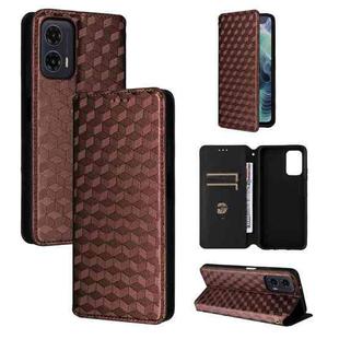 For Motorola Moto G35 5G Cubic Grid Texture Flip Leather Phone Case(Brown)