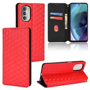 For Motorola Moto G52j 5G Cubic Grid Texture Flip Leather Phone Case(Red)