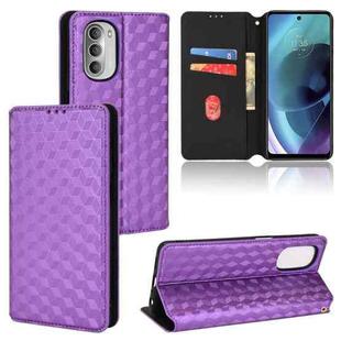 For Motorola Moto G52j 5G Cubic Grid Texture Flip Leather Phone Case(Purple)