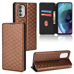 For Motorola Moto G52j 5G Cubic Grid Texture Flip Leather Phone Case(Brown)