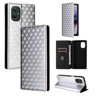 For Motorola Moto G55 5G Cubic Grid Texture Flip Leather Phone Case(Silver)