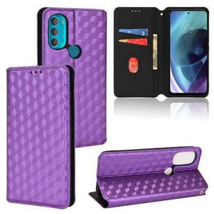 For Motorola Moto G71 5G Cubic Grid Texture Flip Leather Phone Case(Purple)