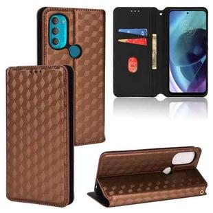For Motorola Moto G71 5G Cubic Grid Texture Flip Leather Phone Case(Brown)