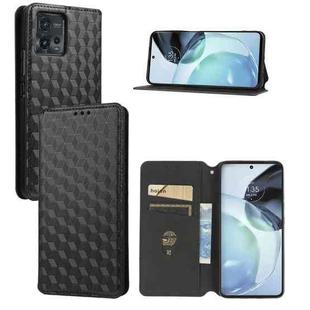 For Motorola Moto G72 4G Cubic Grid Texture Flip Leather Phone Case(Black)
