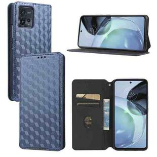 For Motorola Moto G72 4G Cubic Grid Texture Flip Leather Phone Case(Blue)