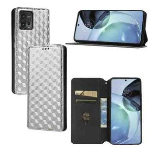 For Motorola Moto G72 4G Cubic Grid Texture Flip Leather Phone Case(Silver)