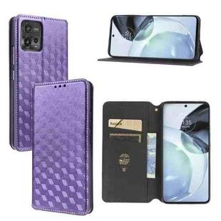 For Motorola Moto G72 4G Cubic Grid Texture Flip Leather Phone Case(Purple)