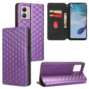 For Motorola Moto G73 5G Cubic Grid Texture Flip Leather Phone Case(Purple)
