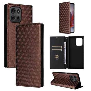 For Motorola Moto G75 5G Cubic Grid Texture Flip Leather Phone Case(Brown)