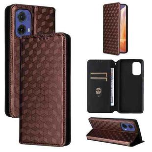 For Motorola Moto G85 5G / S50 Neo 5G Cubic Grid Texture Flip Leather Phone Case(Brown)