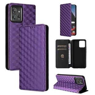 For Motorola ThinkPhone Cubic Grid Texture Flip Leather Phone Case(Purple)