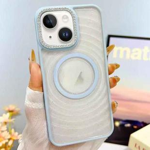 For iPhone 13 Transparent Glitter Starry Sky Top Diamond Frosted MagSafe Phone Case(Blue)