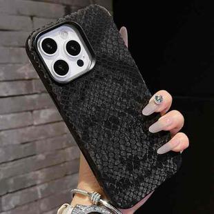 For iPhone 15 Pro Max Plain Leather Snake Texture PC MagSafe Phone Case(Black)