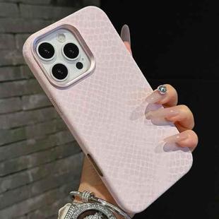 For iPhone 16 Pro Plain Leather Snake Texture PC MagSafe Phone Case(Pink)