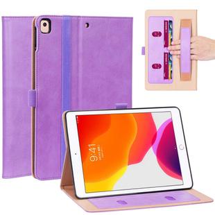 For iPad 10.2 / iPad Air 10.5 / iPad Pro 10.5 inch Retro Texture PU Horizontal Flip Leather Case with Holder & Card Slots & Hand Strap(Purple)