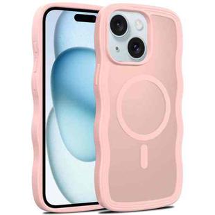 For iPhone 15 Plus Skin Feel Wave Texture MagSafe Phone Case(Pink)