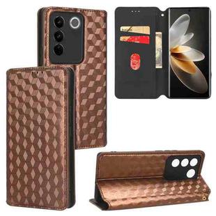 For vivo S16 / S16 Pro / V27 Pro Cubic Grid Texture Flip Leather Phone Case(Brown)