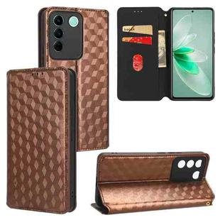 For vivo S16e / V27e Cubic Grid Texture Flip Leather Phone Case(Brown)