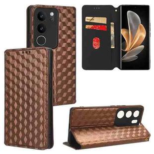 For vivo S17 / S17 Pro / V29 5G Cubic Grid Texture Flip Leather Phone Case(Brown)