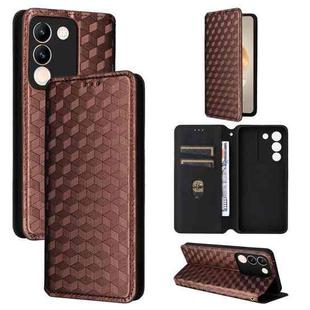 For vivo V29e 5G Global / Y200 5G Cubic Grid Texture Flip Leather Phone Case(Brown)