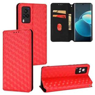For vivo X60 Pro 5G / X60 5G Curved Cubic Grid Texture Flip Leather Phone Case(Red)