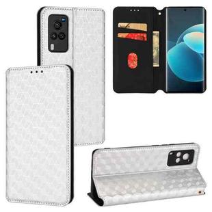 For vivo X60 Pro 5G / X60 5G Curved Cubic Grid Texture Flip Leather Phone Case(Silver)