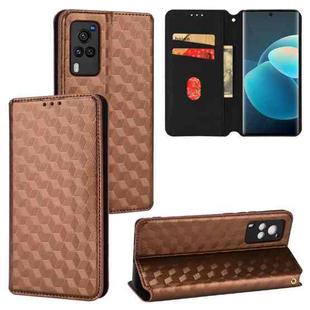 For vivo X60 Pro 5G / X60 5G Curved Cubic Grid Texture Flip Leather Phone Case(Brown)