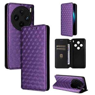 For vivo X100 Pro 5G Cubic Grid Texture Flip Leather Phone Case(Purple)