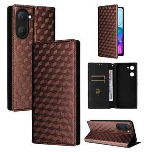For vivo Y03 4G Cubic Grid Texture Flip Leather Phone Case(Brown)