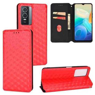 For vivo Y76 5G / Y76s 5G Cubic Grid Texture Flip Leather Phone Case(Red)